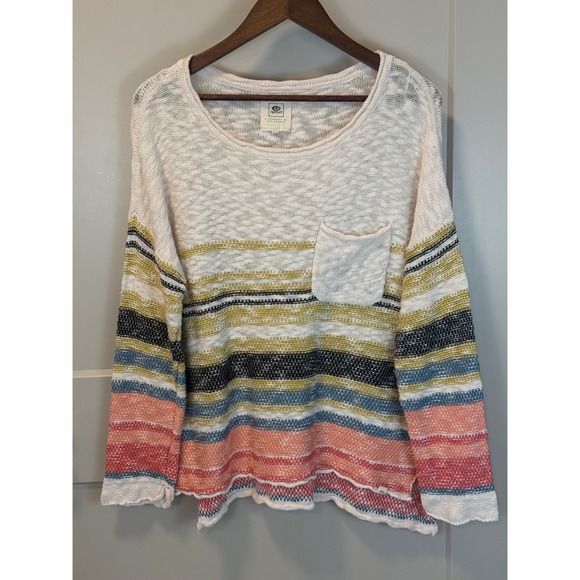 Rip Curl Tops - Rip‎ Curl Swell Crew Striped Cotton Slub Sweatshirt Size XL Surfer Skater Beach